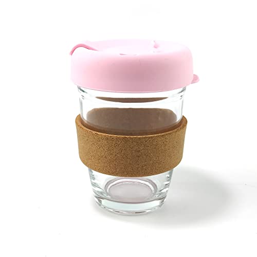 Hosoncovy 350ML Wiederverwendbare Kaffeetasse aus Glas mit hitzebeständigem Korkband-Reisekaffeetasse mit Deckel und Deckel 12 OZ Kaffeetasse (Rosa) von Hosoncovy