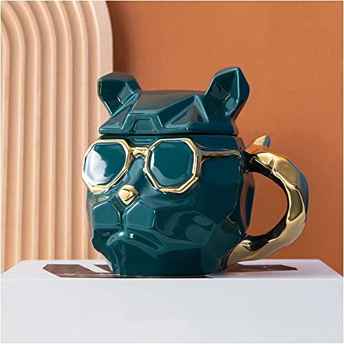 Hosoncovy 3D Cool Dog Keramikbecher Keramik Kaffeebecher Trinkbecher Kaffeetasse Trinkbecher mit Deckel 3D Tierbecher Geschenkbecher (Grün) von Hosoncovy