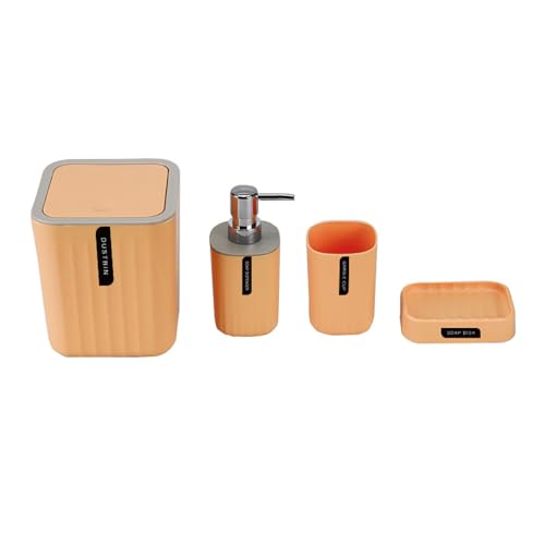 Hosoncovy 4 PCS Badezimmer Zubehör Set Badezimmer Container Set mit Seifenspender, Badezimmer Tasse, Seifenschale,Desktop Mülleimer (Gelb) von Hosoncovy