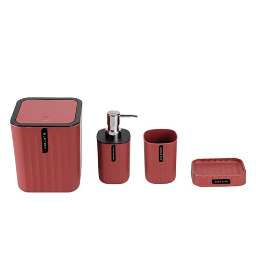 Hosoncovy 4 PCS Badezimmer Zubehör Set mit Seifenspender, Badezimmer Tasse, Seifenschale,Desktop Mülleimer (Rosa) von Hosoncovy