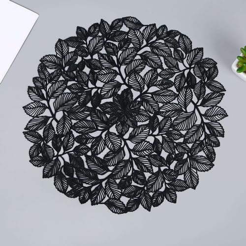 Hosoncovy 4-Pack Dekorative Erdbeerblatt PVC Tischsets - Hohler Esstisch Platzmatten, Hitzebeständig, Rutschfest für Home Kitchen Hochzeit (Schwarz) von Hosoncovy