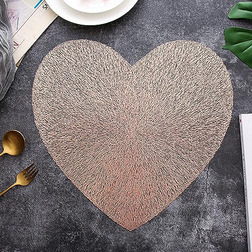 Hosoncovy 4-Pack Herz Tischsets Tischmatten Set Waschbare PVC rutschfeste hitzebeständige Tisch Platzmatten Abendessen Matten Mahlzeit Matte für Küche und Esszimmer für Hochzeit (Roségold) von Hosoncovy