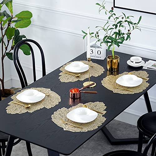 Hosoncovy 4 Stück Platzsets, Tischsets Set Waschbares PVC rutschfeste hitzebeständige Tischsets Tischsets Tischsets Blatt Hohl Tischset Mahlzeit Matte für Küche und Esszimmer für dekorative (Gold) von Hosoncovy