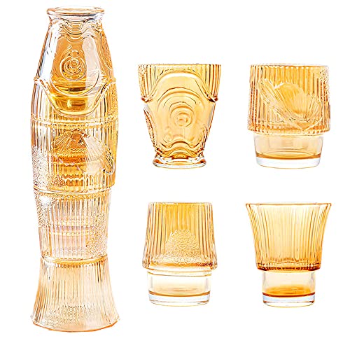 Hosoncovy 4 Tassen Set Faltbare Glastasse Koi-Fischtasse Wassertasse Trinktasse Teetasse Kaffeetasse Trinkgläser Dekorative Hausverzierung Glasthumbler für Cocktails, Saft, Erfrischungsgetränke (Gold) von Hosoncovy
