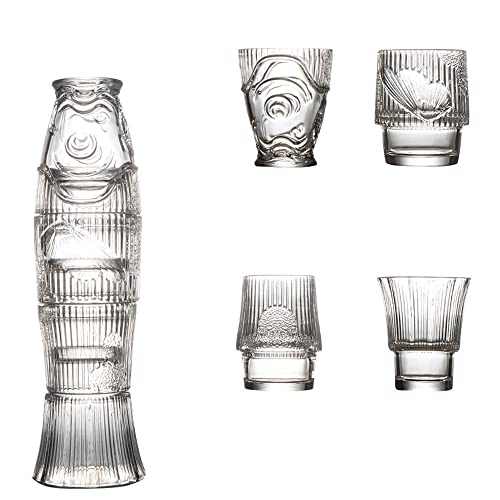 Hosoncovy 4 Tassen Set Faltbarer Glasbecher Koi Fischbecher Wasserbecher Trinkbecher Teetasse Kaffeebecher Trinkgläser Glas Tumbler für Cocktail, Saft, Erfrischungsgetränke (Transparent) von Hosoncovy