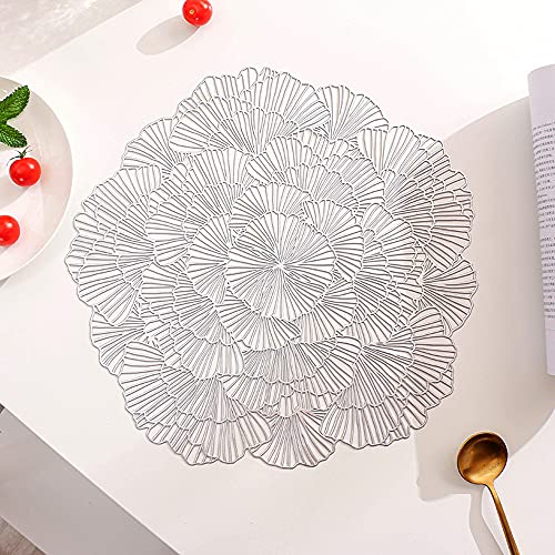 Hosoncovy 4er-Pack Blumen-Tischsets 4er-Set PVC-Tischsets Hohle Tischsets Hitzebeständige, rutschfeste Tischsets für den Essbereich Dekorative Tischsets für die Küche zu Hause Hochzeit (Silber) von Hosoncovy