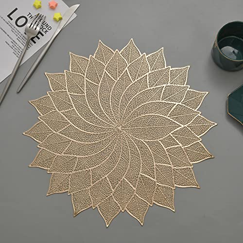 Hosoncovy 4er-Pack Dekorative Blatt-PVC-Tischsets Blumen-Tischsets Hohle Esstisch-Tischsets Hitzebeständige rutschfeste Tischsets Tischsets für die Küche zu Hause Hochzeit (Gold) von Hosoncovy