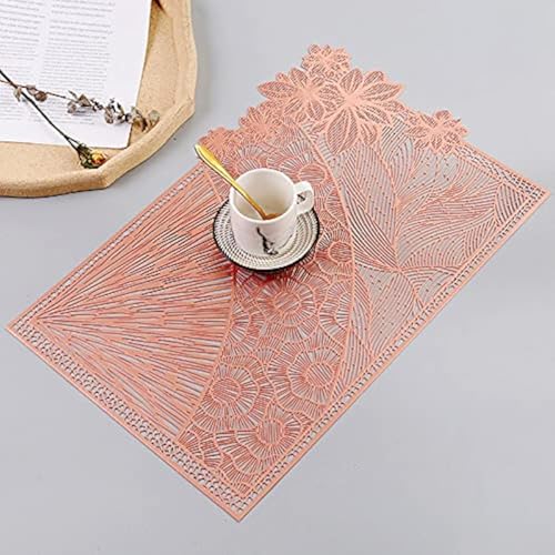 Hosoncovy 4er Pack Dekorative Tischsets Rechteck Tischset PVC Tischsets Hohl Tisch Tischsets Hitzebeständige rutschfeste Esszimmer Tischsets Blatt Tischset Blume für die Wohnküche (Roségold) von Hosoncovy