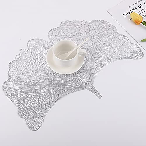 Hosoncovy 4er Pack Ginkgo Biloba Dekorative Tischsets PVC Tischsets Hohl Tisch Tischsets Hitzebeständig rutschfeste Tischsets Blatt Tischset für die Wohnküche (Silber) von Hosoncovy