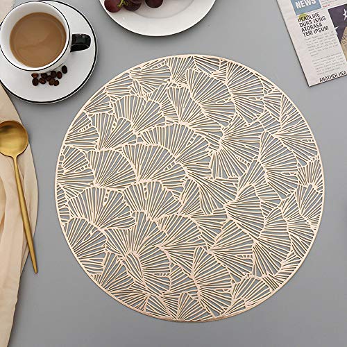 Hosoncovy 4er Pack Ginkgo Biloba Dekorative Tischsets Runde Tischset PVC Tischsets Hohl Tisch Tischsets Hitzebeständig rutschfeste Tischsets Blatt Tischset für die Wohnküche (Gold) von Hosoncovy