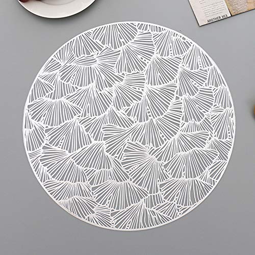 Hosoncovy 4er Pack Ginkgo Biloba Dekorative Tischsets - Runde PVC Hohl Tisch Tischset, Hitzebeständig Rutschfeste Blatt Tischset für die Wohnküche (Silber) von Hosoncovy