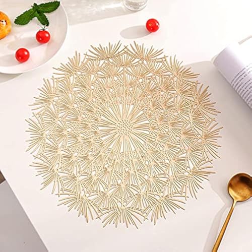 Hosoncovy 4er Pack Löwenzahn dekorative Tischsets Runde Tischset PVC Tischsets Hohl Tisch Tischsets Hitzebeständig rutschfeste Tischsets Blumen Tischset für Hausküche Hochzeitsfeier (Gold) von Hosoncovy