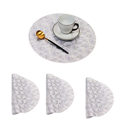 Hosoncovy 4er Pack PVC Tischsets Ginkgo Biloba Runde Hohle Tischsets wasserdichte öldichte Tisch Tischsets Set mit 4 dekorativen Tischsets für die Hochzeit am Tisch (Silber) von Hosoncovy