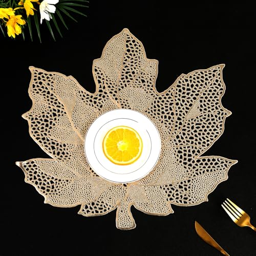 Hosoncovy 4er Pack PVC Tischsets Maple Leaf Tischsets wasserdichte öldichte Tisch Tischsets 4er-Set Dekorative Tischsets für die Hochzeitsfeier zu Hause (Gold) von Hosoncovy