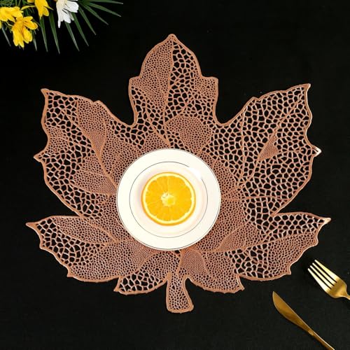 Hosoncovy 4er Pack PVC Tischsets Maple Leaf Tischsets wasserdichte öldichte Tisch Tischsets 4er-Set Dekorative Tischsets für die Hochzeitsfeier zu Hause (Roségold) von Hosoncovy