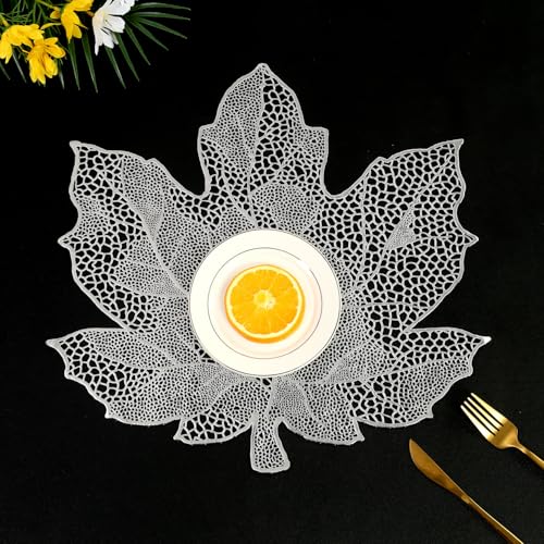 Hosoncovy 4er Pack PVC Tischsets Maple Leaf Tischsets wasserdichte öldichte Tisch Tischsets 4er-Set Dekorative Tischsets für die Hochzeitsfeier zu Hause (Silber) von Hosoncovy