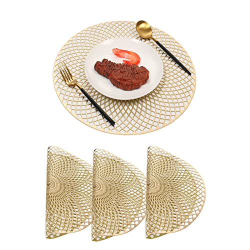 Hosoncovy 4er Pack PVC Tischsets Runde Tischsets wasserdichte öldichte Tisch Tischsets Set mit 4 dekorativen Tischsets für die Hochzeitsfeier zu Hause (Gold) von Hosoncovy