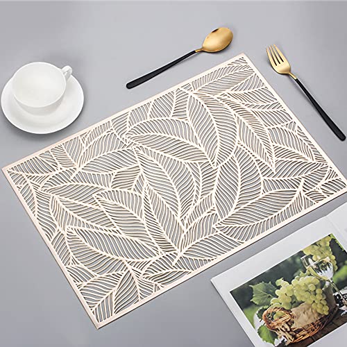 Hosoncovy 4er-Pack Rechteckiges Blatt Dekorative Tischsets PVC-Tischsets Hohler Esstisch Tischsets Hitzebeständige rutschfeste Tischsets Tischsets für die Küche zu Hause (Gold) von Hosoncovy