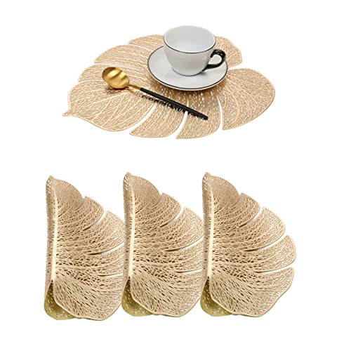 Hosoncovy 4er Pack Turtle Leaf dekorative Tischsets Blatt Tischset PVC Tischsets Hohl Tisch Tischsets Hitzebeständige rutschfeste ESS-Tischsets für die Hochzeit in der Küche zu Hause (Gold) von Hosoncovy