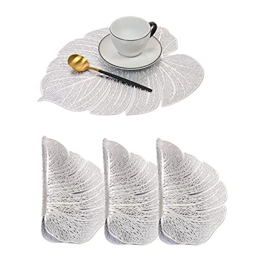 Hosoncovy 4er Pack Turtle Leaf dekorative Tischsets Blatt Tischset PVC Tischsets Hohl Tisch Tischsets Hitzebeständige rutschfeste ESS-Tischsets für die Hochzeit in der Küche zu Hause (Silber) von Hosoncovy