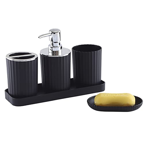 Hosoncovy 5-teiliges Badezimmer-Zubehör-Set mit Seifenspender, Badezimmer-Tasse, Seifenschale, Zahnbürste und Zahnpastahalter, Aufbewahrungsschale (schwarz) von Hosoncovy