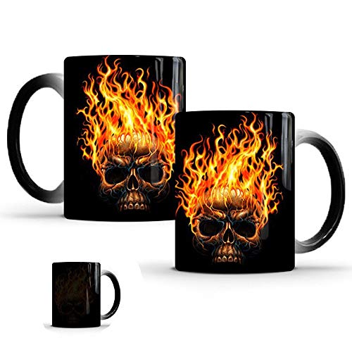 Hosoncovy Ceramic Flame Skull Kaffeetasse Farbwechselbecher Heiße Hitzewechselbecher Heiße hitzeempfindliche Tasse Kaffeebecher Teebecher Getränketasse Milchbecher von Hosoncovy