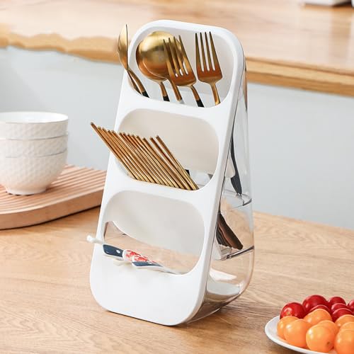 Hosoncovy Countertop Besteck Trocknen Halter 3-Tier Besteck Drainer Geschirr Halter Box Tischplatte Gabel Essstäbchen Küche Lagerung Besteck Utensil Organizer (Weiß) von Hosoncovy