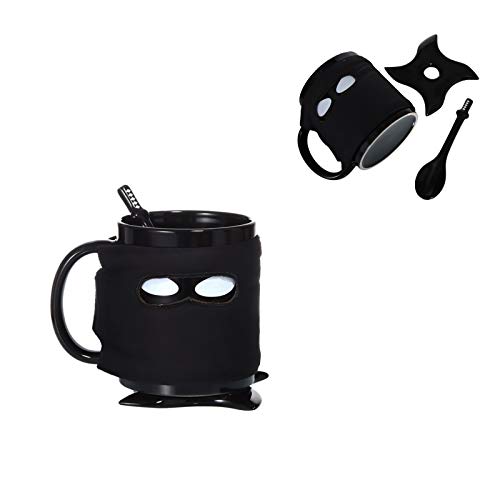 Hosoncovy Creative Ninja Becher Coole Kaffeetasse Cartoon Kaffeetasse Getränketasse mit Untersetzer und Löffel Hitzebeständige Tasse Kaffeetasse mit Griff von Hosoncovy