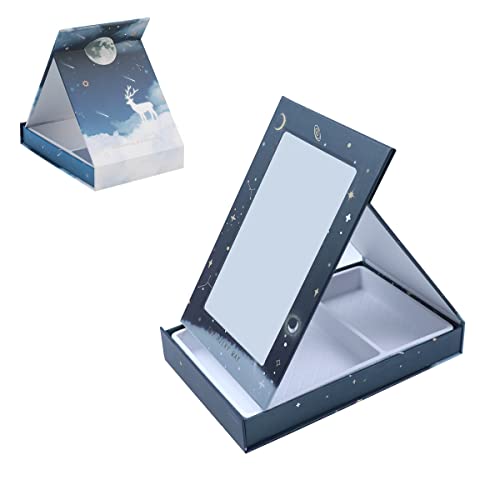 Hosoncovy Faltbarer Desktop-Spiegel mit Aufbewahrungsbox Tischspiegel Rechteck Schminkspiegel Kosmetikspiegel Schminkspiegel Standspiegel (Blau) von Hosoncovy