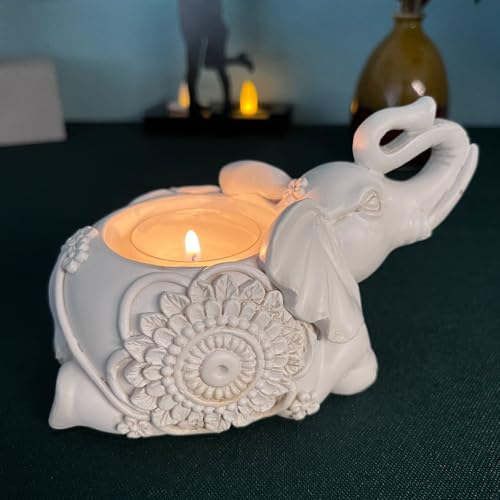 Hosoncovy Harz Elefant Teelicht Kerzenhalter Kerzenhalter Teelicht Kerzenhalter Teelicht Kerzenhalter Dekorative kleine Kerzenhalter für Home Decor (Weiß A) von Hosoncovy