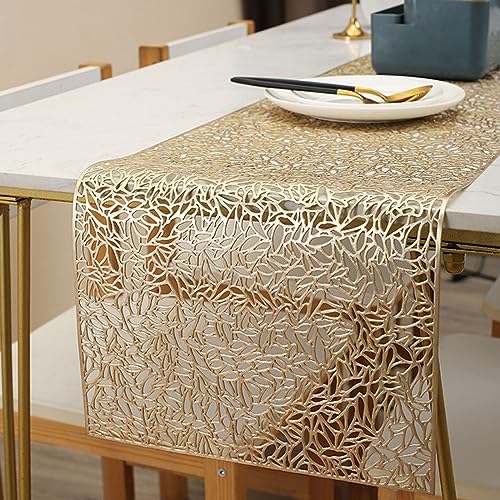 Hosoncovy Hohl Tischläufer Anti-Rutsch Dekorative PVC Tischmatten Tischset Hitzebeständige Matten für Home Party Küche Essen Hochzeit Dekor (150CM X 30CM) (Gold) von Hosoncovy