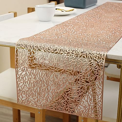 Hosoncovy Hohl Tischläufer Anti-Rutsch Dekorative PVC Tischmatten Tischset Hitzebeständige Matten für Home Party Küche Essen Hochzeit Dekor (150CM X 30CM) (Roségold) von Hosoncovy