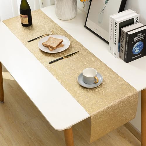 Hosoncovy Hohl Tischläufer Anti-Rutsch Dekorative PVC Tischmatten Tischset Hitzebeständige Matten für Home Party Küche Essen Hochzeit Dekor (150CM X 33CM) (Gold) von Hosoncovy