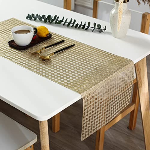 Hosoncovy Hohl Tischläufer Anti-Rutsch Dekorative PVC Tischmatten Tischset Hitzebeständige Matten für Home Party Küche Essen Hochzeit Dekor (92CM X 33CM) (Gold) von Hosoncovy