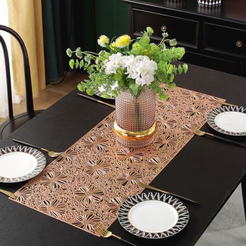Hosoncovy Hohl Tischläufer Anti-Rutsch Dekorative PVC Tischmatten Tischset Schützende hitzebeständige Matten für Home Party Küche Essen Hochzeit Dekor (91CM X 33CM) (Roségold) von Hosoncovy