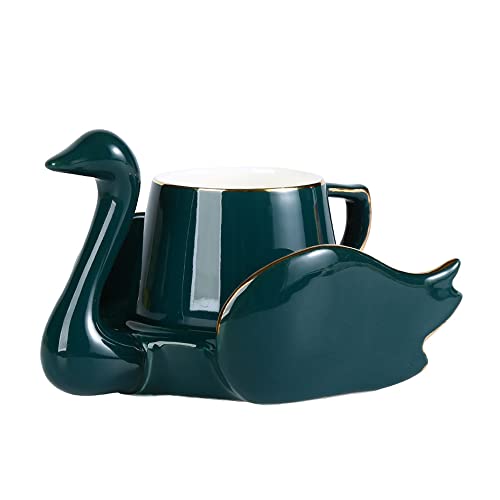 Hosoncovy Keramik Schwan Kaffeetasse und Untersetzer Set Kaffeetasse Tasse und Untertasse Set Teetasse Set Drink Cup Set für Heimküche für Geschenk (Grün) von Hosoncovy