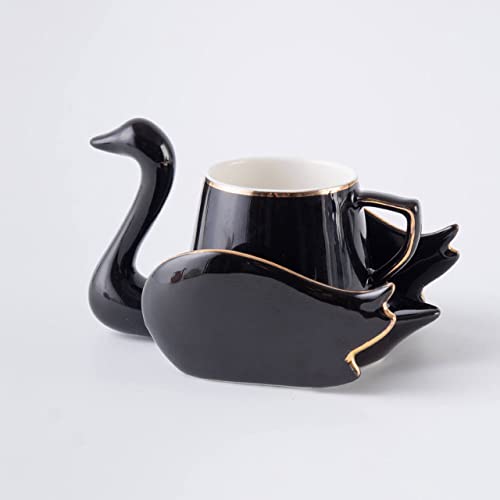 Hosoncovy Keramik Schwan Kaffeetasse und Untersetzer Set Kaffeetasse Tasse und Untertasse Set Teetasse Set Drink Cup Set für Heimküche für Geschenk (Schwarz) von Hosoncovy