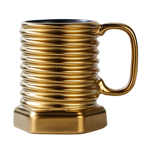 Hosoncovy Kreative Schraubförmige Keramiktasse Keramik-Kaffeetasse Trinkbecher Kaffeetasse Trinkbecher 3D-Becher Geschenkbecher 380 ml Fassungsvermögen (Gold) von Hosoncovy