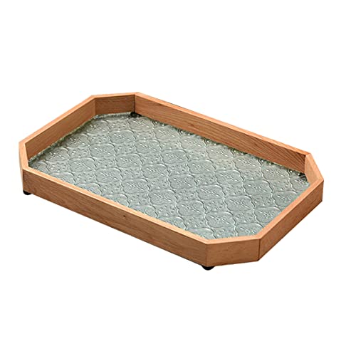 Hosoncovy Octagon Holz Glas Tablett Tee Tablett, Serviertablett Tee und Kaffee oder Food Butler Serviertablett Dekorative Tablett für Essgeschirr, Tischdekoration (Gelb) von Hosoncovy
