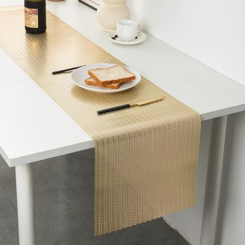 Hosoncovy PVC Hohl Tischläufer Anti-Rutsch Dekorative Tischmatten Tischset für Home Party Küche Essen Hochzeit Dekor (150CM X 34CM) (Gold) von Hosoncovy