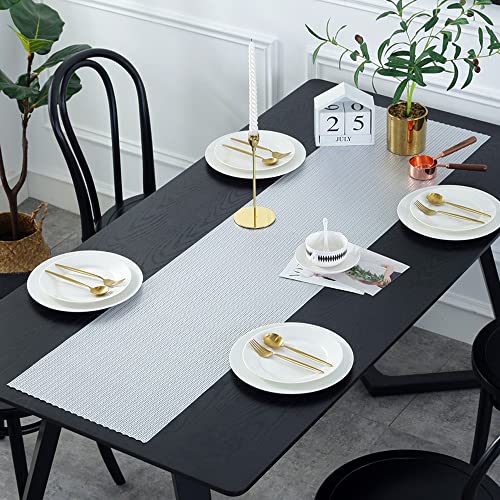 Hosoncovy PVC Hohl Tischläufer Anti-Rutsch Dekorative Tischmatten Tischset für Home Party Küche Essen Hochzeit Dekor (150CM X 34CM) (Silber) von Hosoncovy