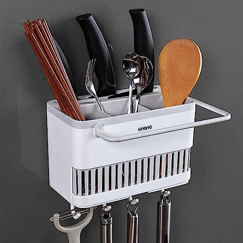 Hosoncovy Utensil Wandhalter Arbeitsplatte Besteck Trockner Utensil Halter Besteck Drainer Geschirr Halter Box Tischplatte Getrennte Gabel Essstäbchen Küche Lagerung Besteck Utensil Organizer (Grau) von Hosoncovy