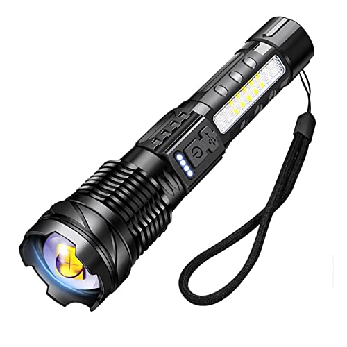 HOSONIC A76 Taschenlampe Led Aufladbar Extrem Hell 20000 Lumens - Taktische Taschenlampen Mit Seitenlicht Rote Blau Licht, 7 Modi Clip Flashlight, USB-C, Batterieanzeige von HOSONIC
