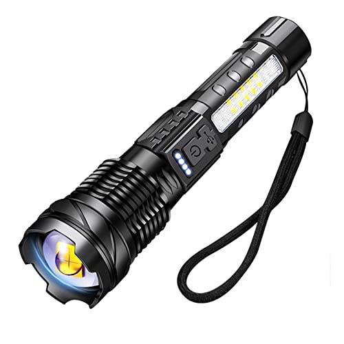 HOSONIC A76 Taschenlampe Led Aufladbar Extrem Hell 20000 Lumens - Taktische Taschenlampen Mit Seitenlicht Rote Blau Licht, 7 Modi Clip Flashlight, TYPE-C, Batterieanzeige von HOSONIC