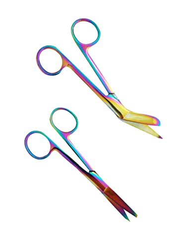 Krankenschwester Scheren Set MIT GRAVUR - Verbandschere Krankenschwester - Krankenschwester Zubehör - Krankenschwester Geschenk - Edelstahl Scharf - Abgerundete Spitze (Metal Rainbow) von Hospitrix