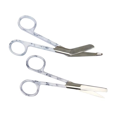 Krankenschwester Scheren Set MIT GRAVUR - Verbandschere Krankenschwester - Krankenschwester Zubehör - Krankenschwester Geschenk - Edelstahl Scharf - Abgerundete Spitze (Marmor) von Hospitrix