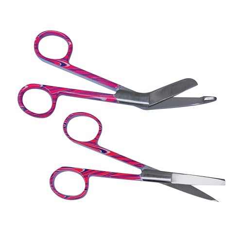 Krankenschwester Scheren Set MIT GRAVUR - Verbandschere Krankenschwester - Krankenschwester Zubehör - Krankenschwester Geschenk - Edelstahl Scharf - Abgerundete Spitze (Water Marmor Rosa) von Hospitrix