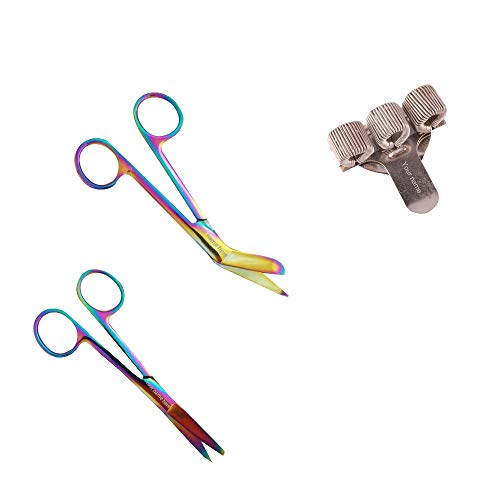 Pflegescherenset und Stift-Halter mit Gravur für Krankenschwester (Metal Rainbow) von Hospitrix