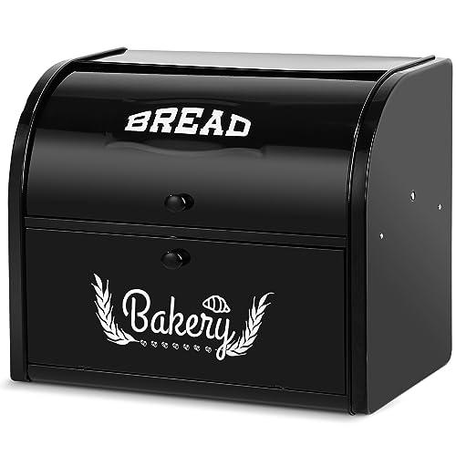 Brotbox mit großem Fassungsvermögen, Doppelfach, Roll-Top-Brotbox, Küche, Lebensmittelaufbewahrungsbehälter, Metall-Brotbehälter, Thekenbrothalter, doppellagige Brotaufbewahrung, keine Installation von Hossejoy