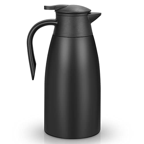 Hossejoy 2L Thermoskanne Edelstahl, Doppelwandige Vakuumisolierung Isolierkanne Kaffeekanne, 12+ Stunden Wärme- und Kältespeicherung, für Kaffee, Milch, Tee, Getränke (Schwarz) von Hossejoy